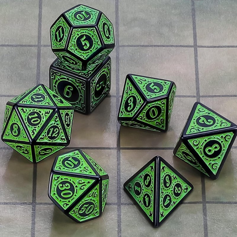 CiaraQ DND Polyhedral Dice Set for Dungeons and Dragons RPG MTG Role Playing Table Games-with 1 Dice Pouch (Green Engraved Dice) - Image 2